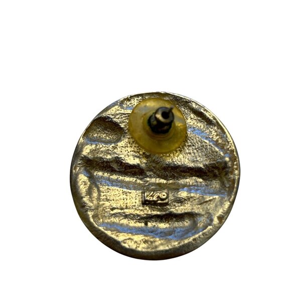 Vintage Round Abstract Enamel Silver-Tone Earrings With Orange & Green Design - Picture 3 of 7